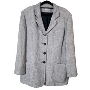 Doncaster 100% SILK Woven Jacket Blazer Button  Pockets Gray Size 14